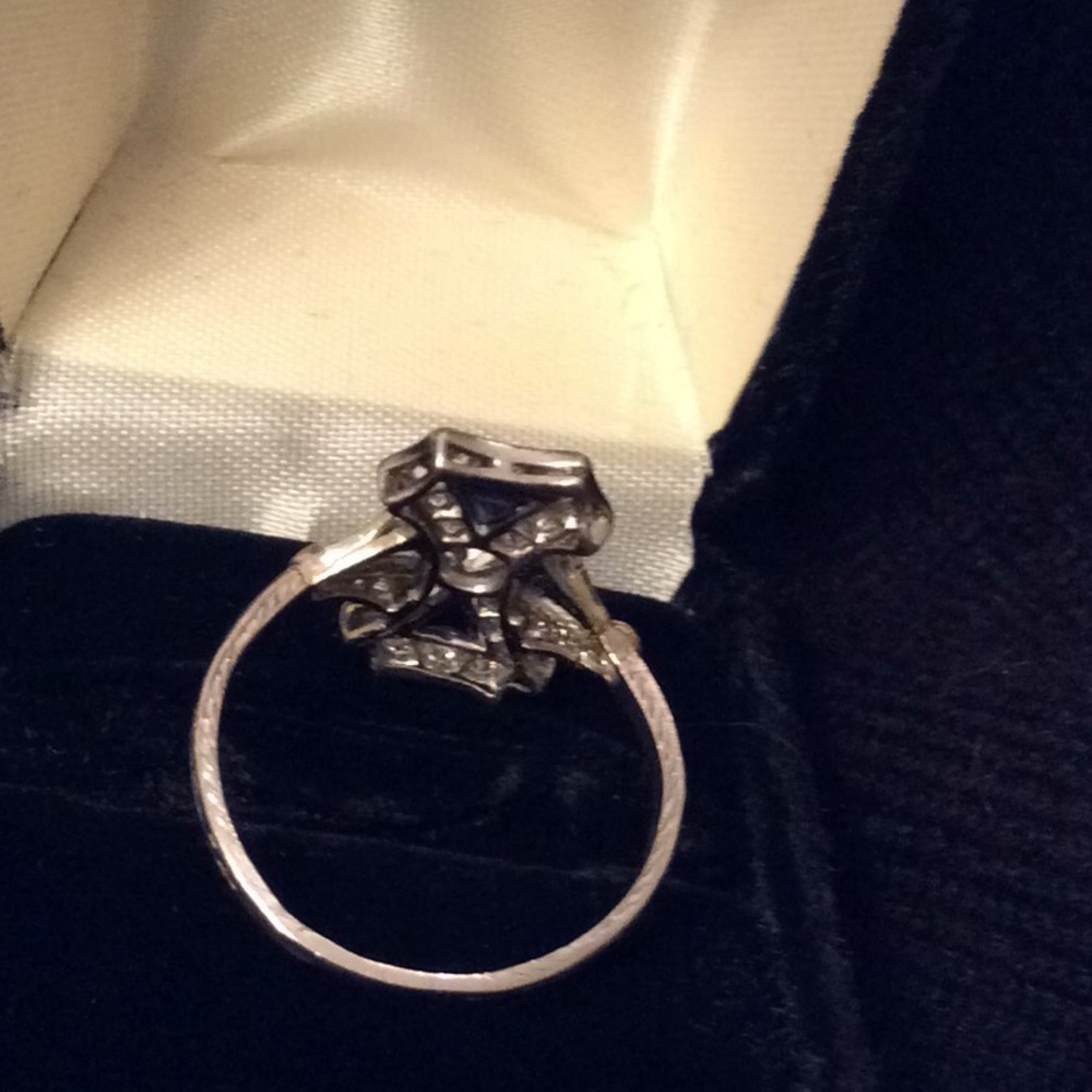 Vintage Art Deco Euro Diamond & Sapphire Ring sz 8 - Picture 5 of 10